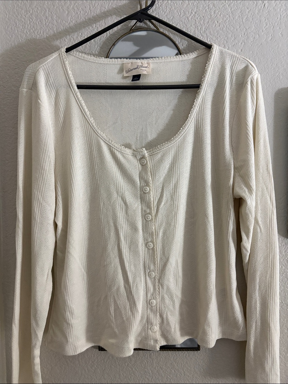 Universal Thread, Classic Elements Cream Button-Front Long Sleeve Scoop Neck Top